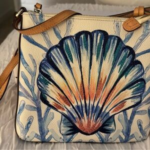 Brighton Blue and Orange Crossbody Bag with Artistic Seashell Design